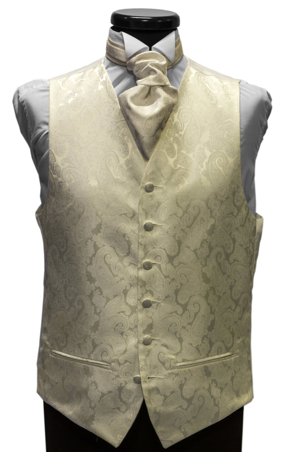 Ivory paisley waistcoat with matching cravat