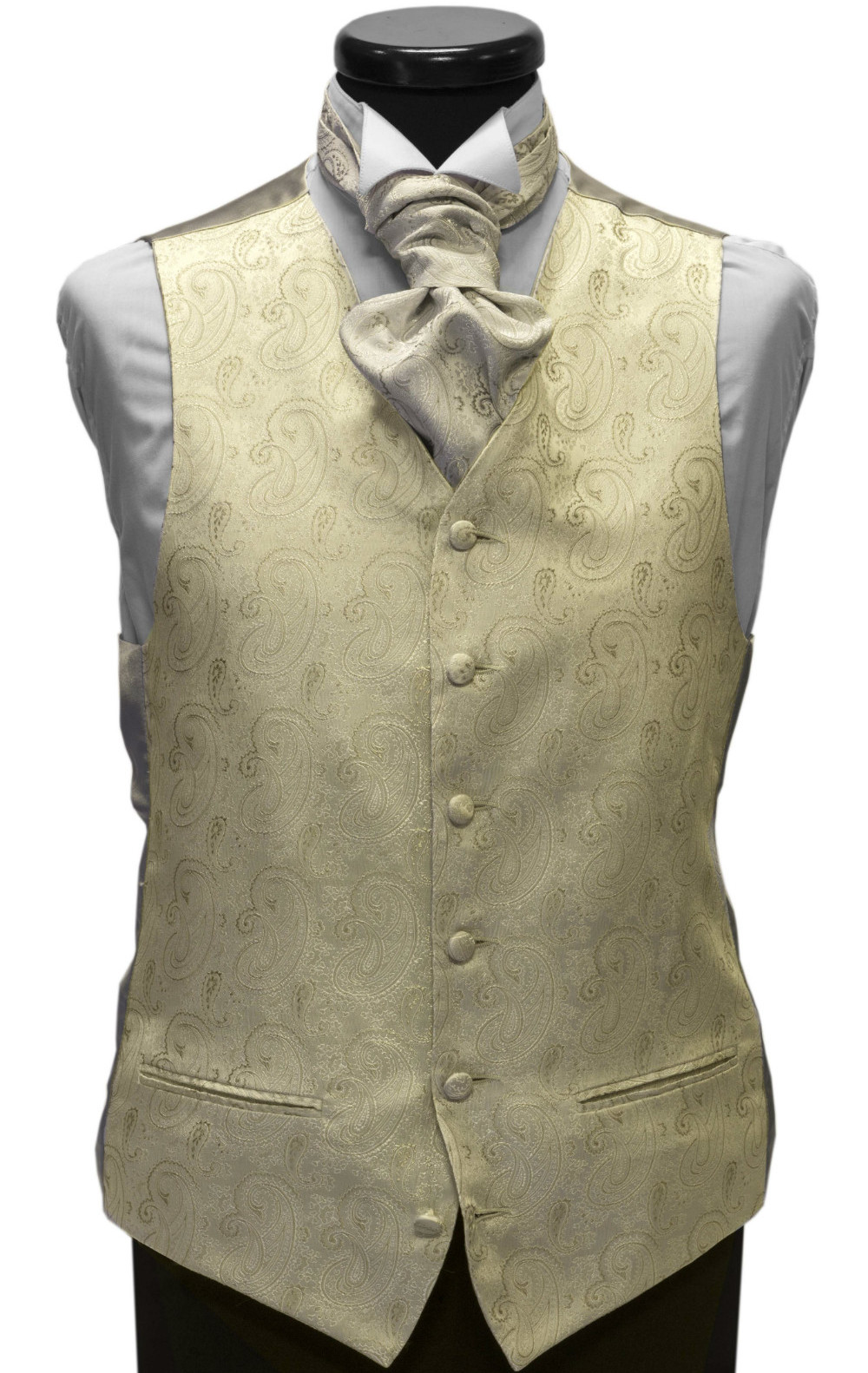 Grey paisley waistcoat with matching cravat