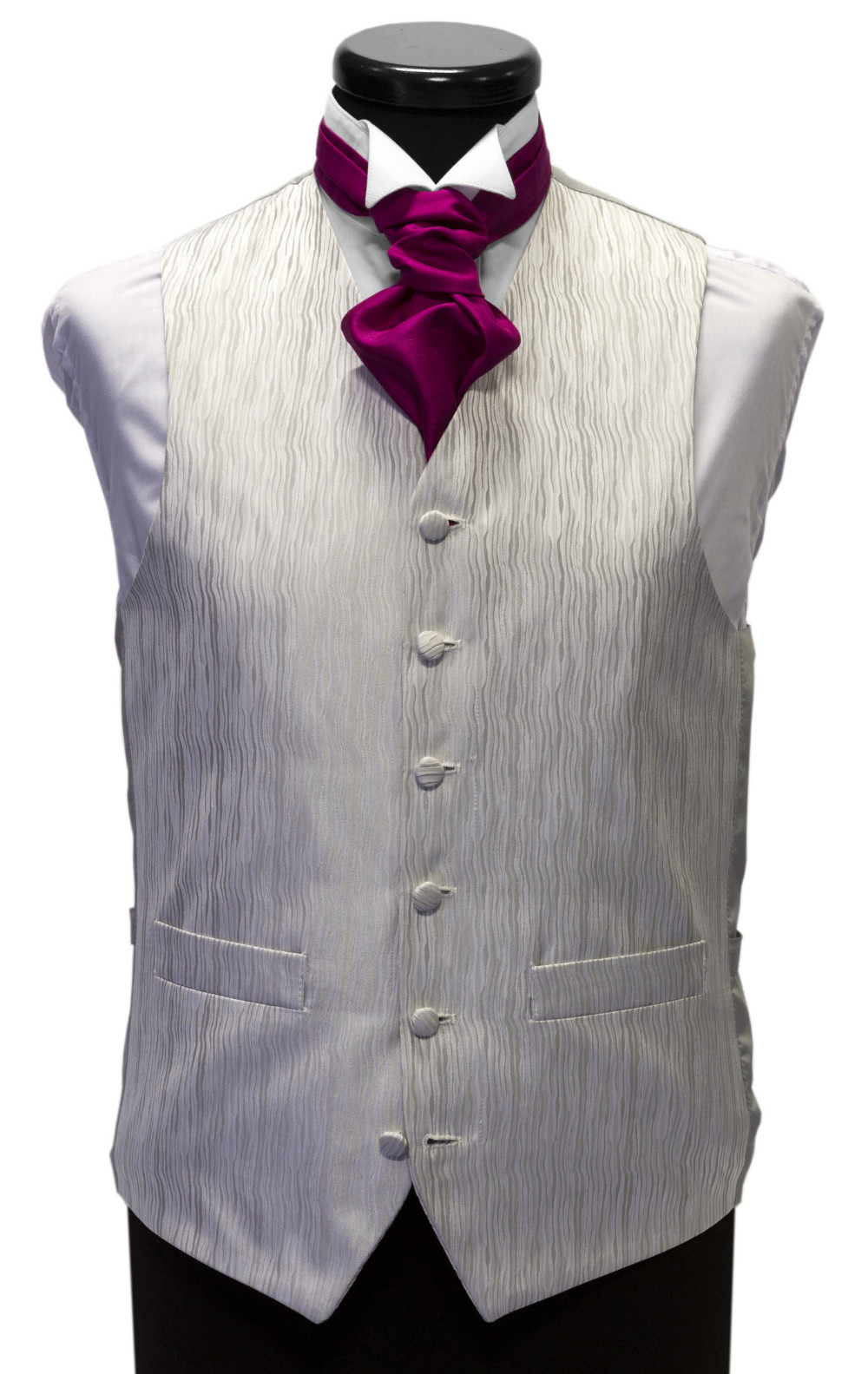 Grey Genova waistcoat fuchsia cravat
