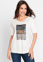 Olsen Off-white T-shirt with Night Blue Block Pattern